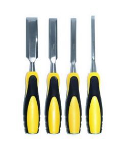 Wood Chisel Set - 4 Pieces, Woodworking Carbon Steel Anti-Slip Grip Striking Cap Chisel Set - Grip Colour May Vary