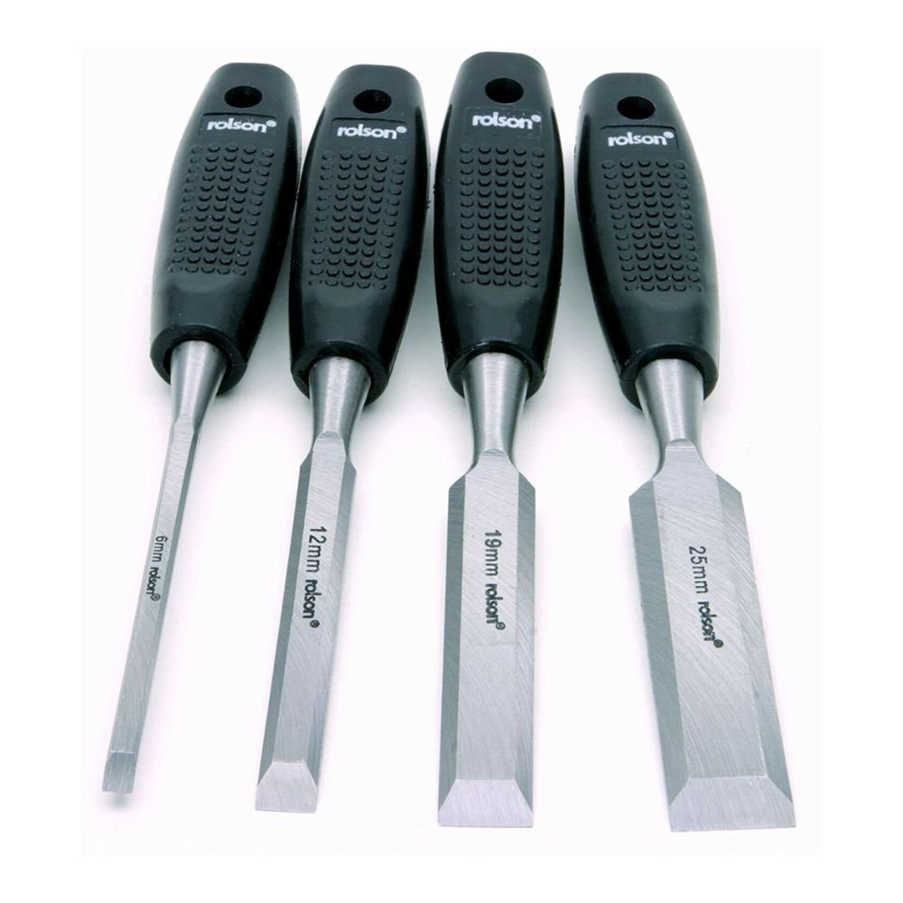 Rolson 56159 4 pc Wood Chisel Set - Premium Quality Woodworking Chisels for Precision Crafting